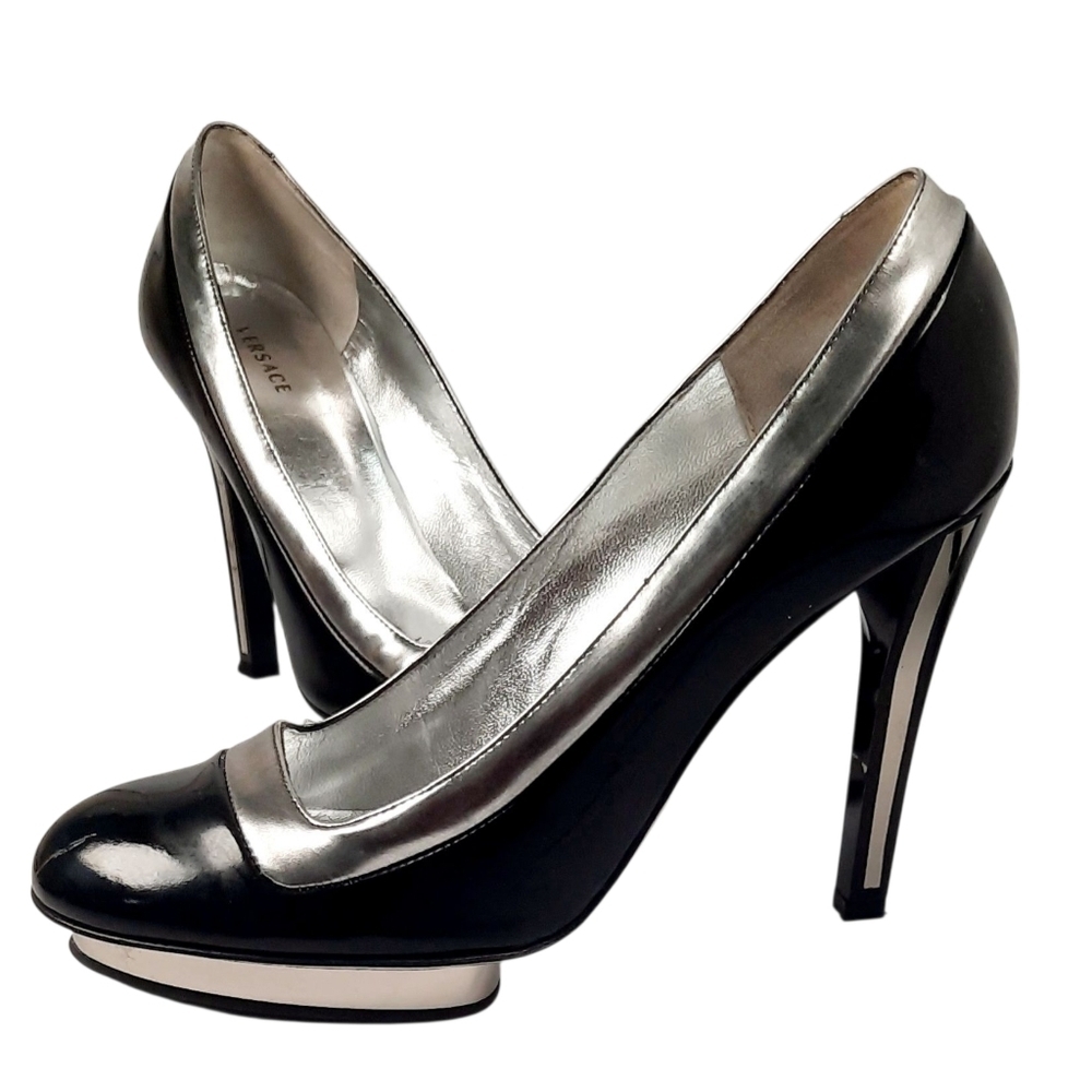 Versace Black Patent Leather Platform Shoes As Seen In "New In Town" Sz 7.5